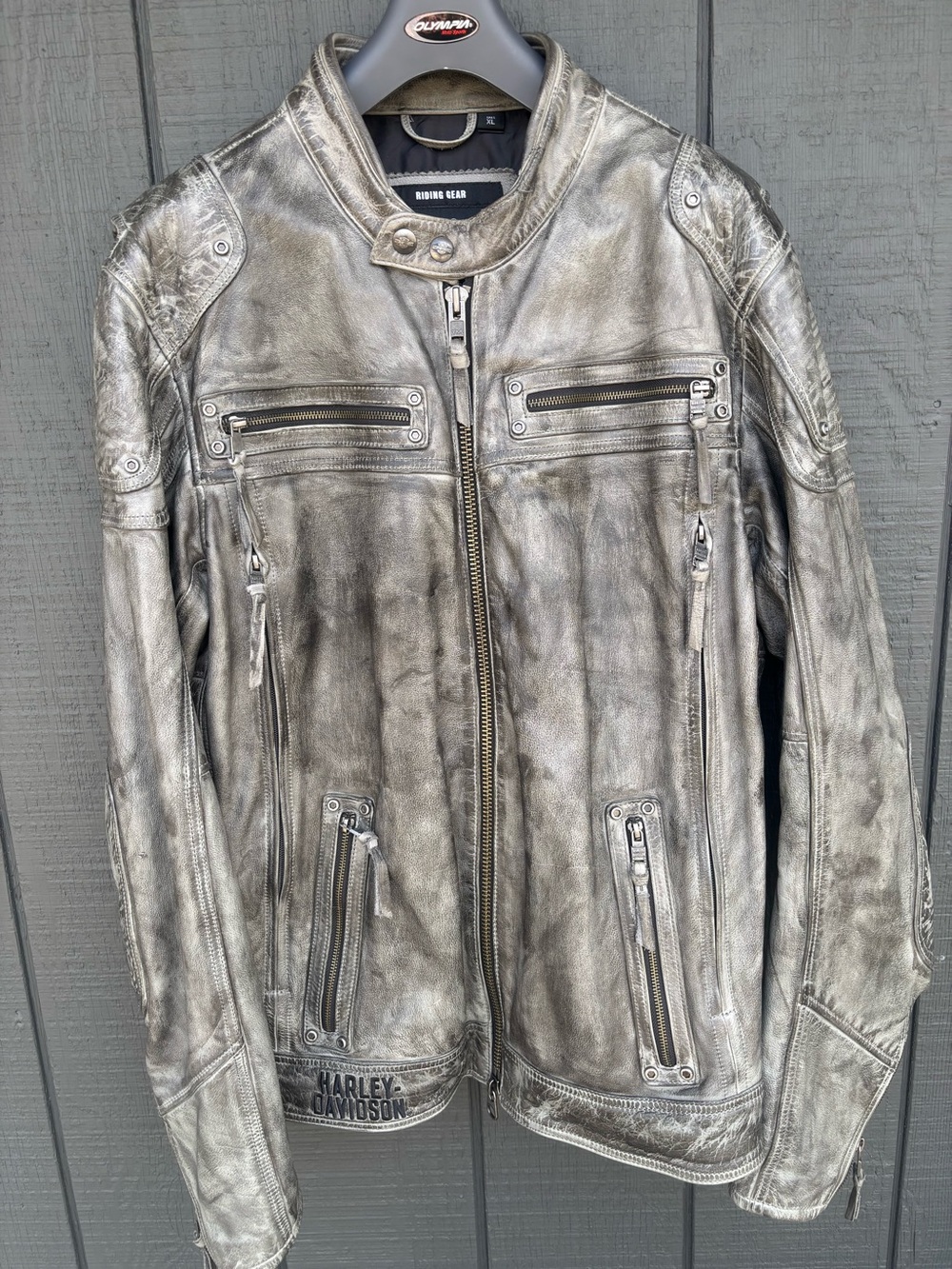 HARLEY DAVIDSON Distressed Gray Leather Moto Jacket XLT ~Lk New
